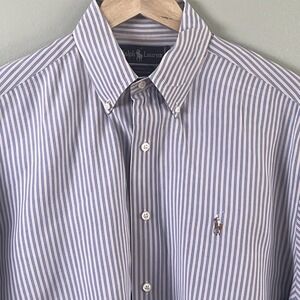Ralph Lauren Periwinkle Blue Cream Stripe Long Sleeve Flesh Pony Shirt 16-34 Men
